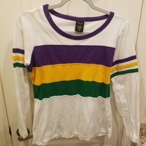Mardi Gras Purple Yellow & Green Long Sleeve Top Size Small